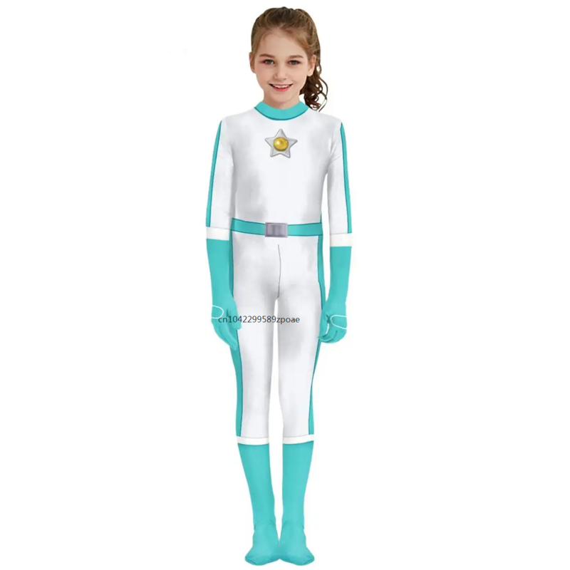 Kids Girls Princess Cosplay Costume Spandex Zentai Bodysuits Children Halloween Jumpsuit Holiday Party Performance 2024