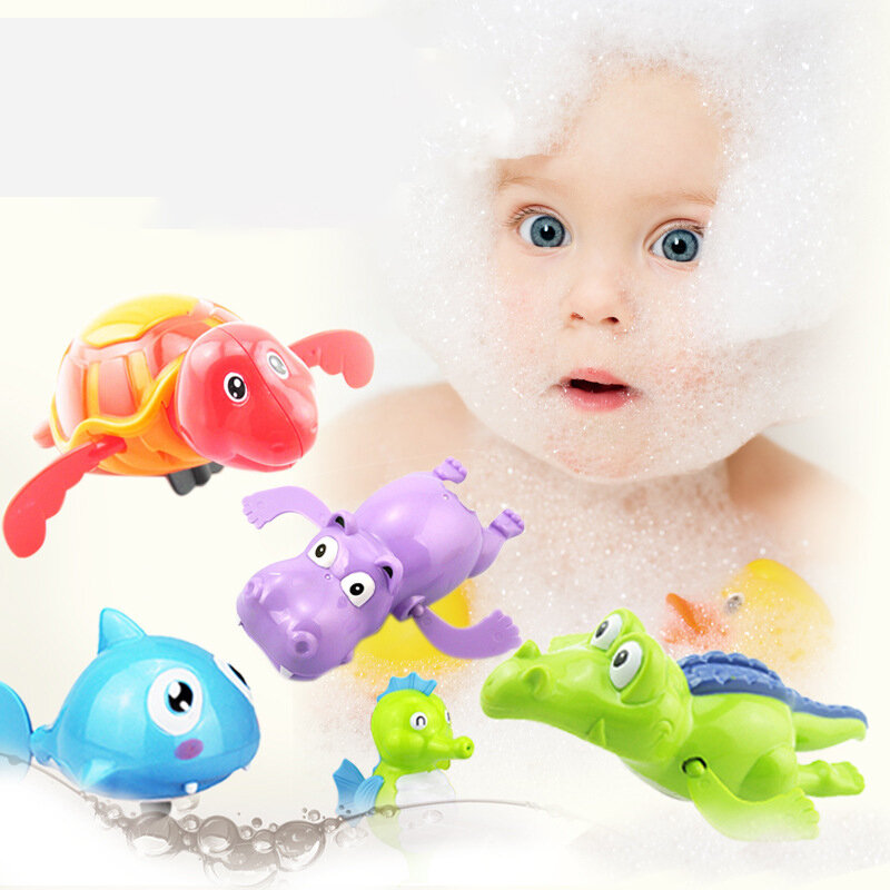 1Pcs Brinquedos de banho Turtle Dolphin Baby Shower Baby Wind Up Swim Play Toy Acessórios para piscina Baby Play In Water Random Color