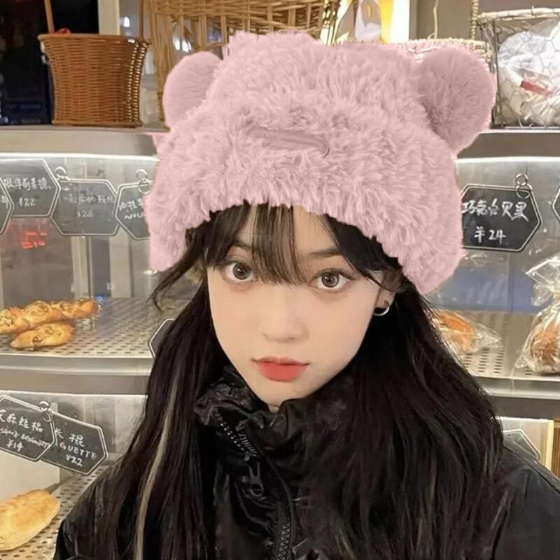 Loose And Sweet Ear Protection Cap With Large Head And Soft Glutinous Wrap  Cute Little Bear Ears Plush Hat Girl Autumn