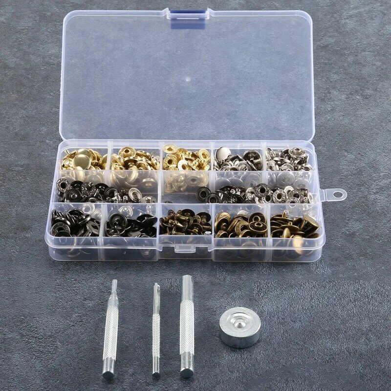100 Set Leather Snap Fasteners Kit, 12.5Mm Metal Button Snaps Press Studs, 4 Color Leather Snaps For Clothes, Bags