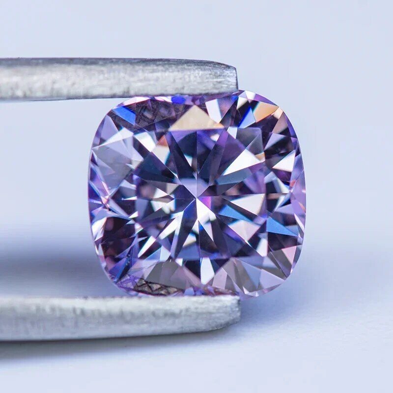 Moissanite Diamante Lab Crescer Pedras Preciosas para Mulheres, Cor Roxa Clara, Almofada Cortada para Encantos, Jóias com Certificado GRA