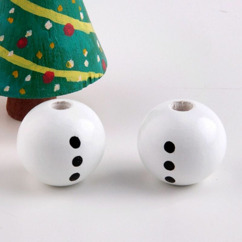 Snowman Round Wooden Beads, Loose Craft Beads, Buffalo Plaid, Inverno, 20mm, Pack