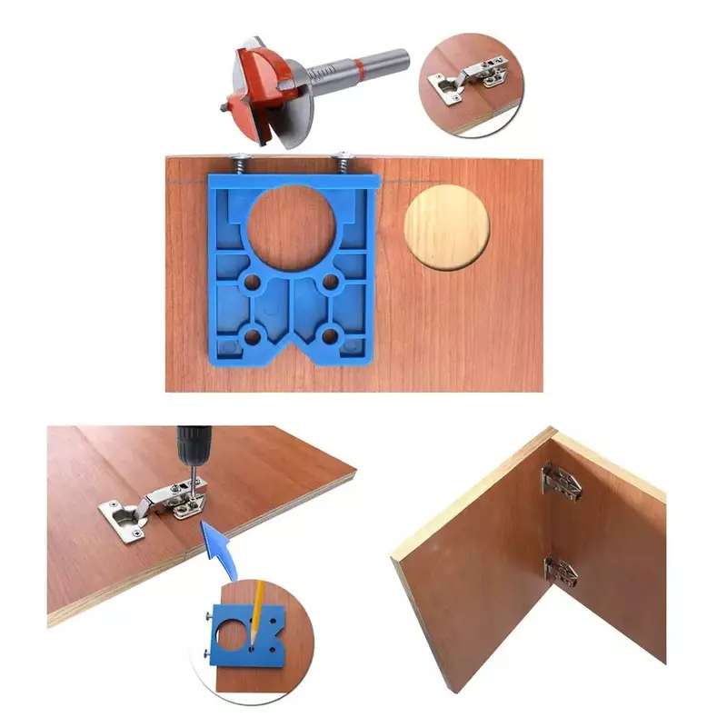 35mm panduan Punch engsel pintu Woodworking pembuka kabinet tersembunyi pertukangan Bor Jig Set bit aksesoris alat Hole Locator