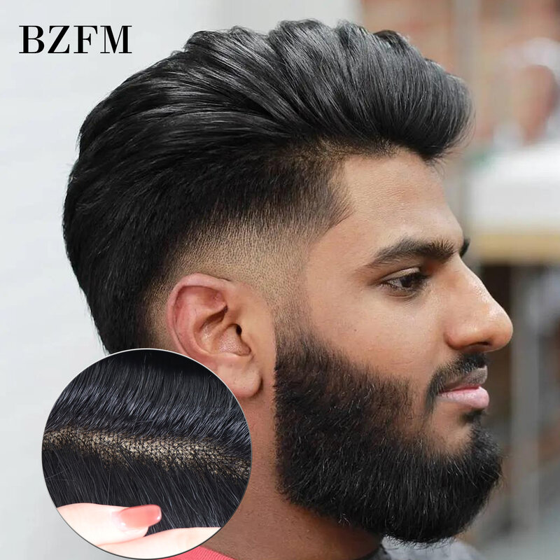 Rambut manusia renda penuh rambut palsu pria bersirkulasi renda Swiss rambut palsu untuk pria wig pria sistem pengganti potongan rambut