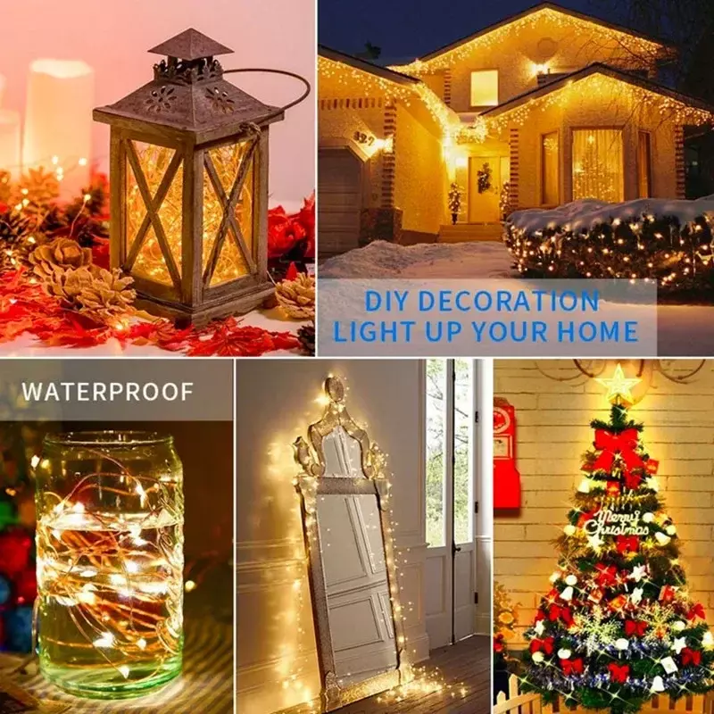 Cadena de luces LED de alambre de cobre, iluminación de vacaciones, hadas para guirnalda de árbol de Navidad, decoración de fiesta de boda, 5M, 10M, nuevo