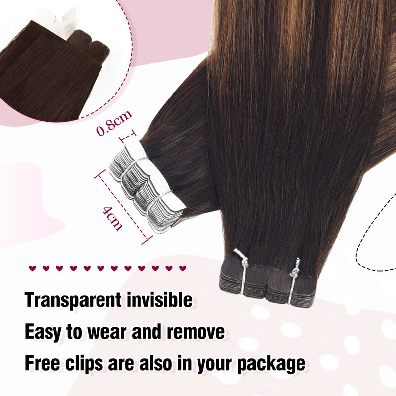 Neitsi-Mini cinta en extensiones de cabello humano, trama de piel adhesiva recta, 100% Natural, Mega cabello Real, 12 "-24"