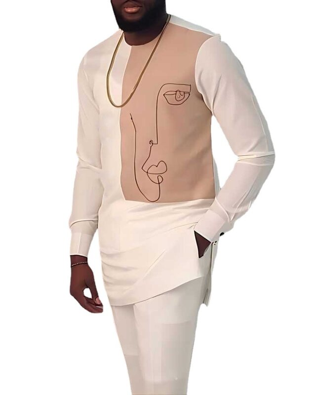 2023 Men Sets Printing Tassel Muslim Clothing Round Neck Short Sleeve T Shirt & Pants 2PCS Streetwear Men Casual Suits M-4XL