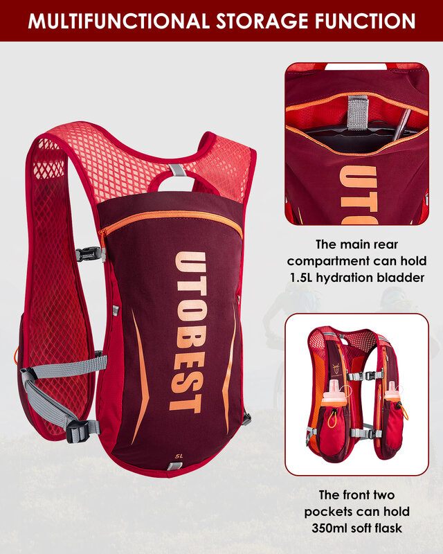 Рюкзак UTOBEST для бега, ультралегкий дышащий функциональный гидратационный жилет, 5 л, для марафона, езды на велосипеде, пеших прогулок