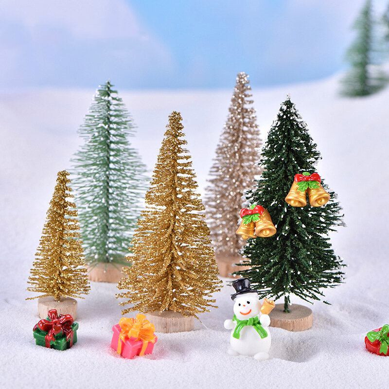Mini árbol de Navidad de seda de Sisal, cedro, decoración de árbol de Navidad pequeño, oro, plata, azul, verde, blanco, árbol festivo