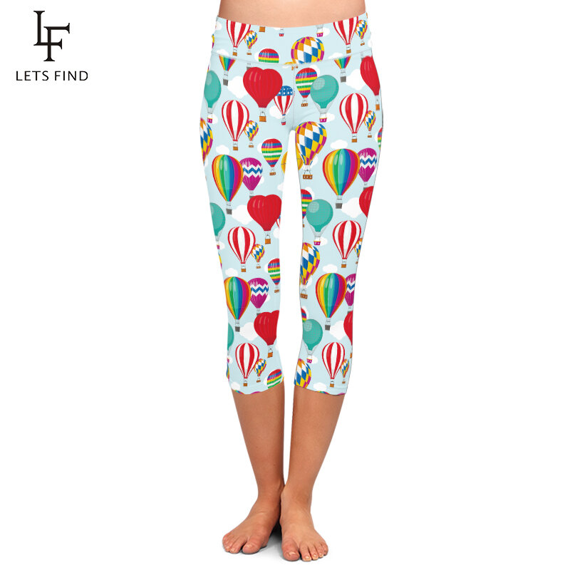 Letsfind moda balão de ar quente impressão feminina cintura alta meados de bezerro leggings magro elástico capri leggings