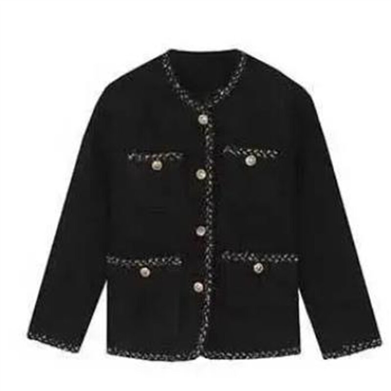 Fall Winter French Vintage Small Fragrant Tweed Jacket Coat Women Elegant Casual Woolen Short Coats Streetwear Outwear Crop Top