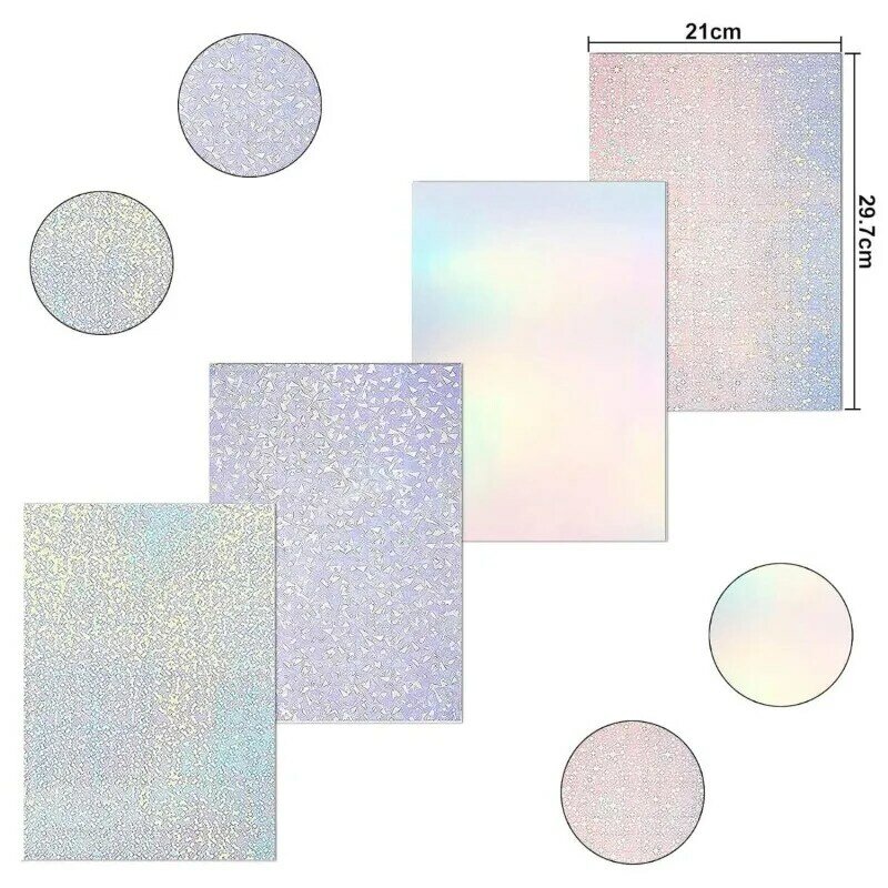 5 Pieces Holographic Stickers Transparent,Self-adhesive and Waterproof Hologram Paper A4,Suitable for Hand Decoration (4 Styles)