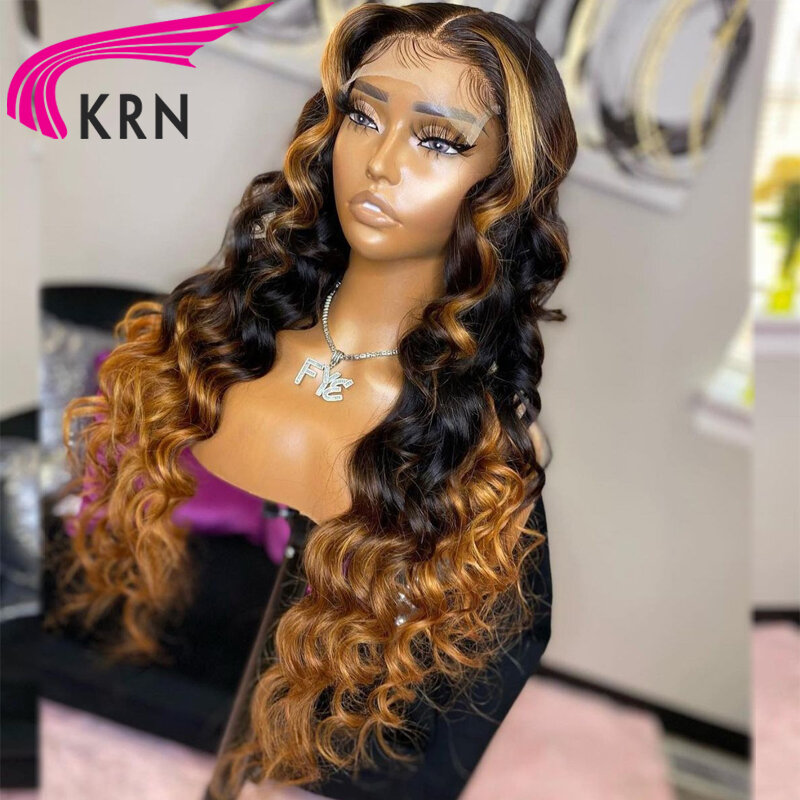 KRN Ombre Highlight Blonde 13x4 Lace Front Wigs Brazilian Hair 13x6 Lace Wig with Preplucked Hairline Human Hair Closure Wigs