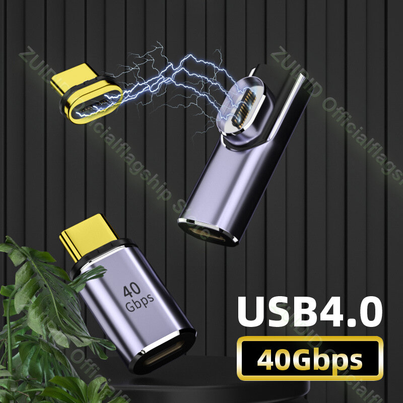 USB 4.0 Adaptor Magnetik Thunderbolt3 USB C Ke Tipe C 40Gbps 100W Kabel Konverter Magnet Pengisi Daya Cepat 8K @ 60Hz Adaptor USB Tipe C