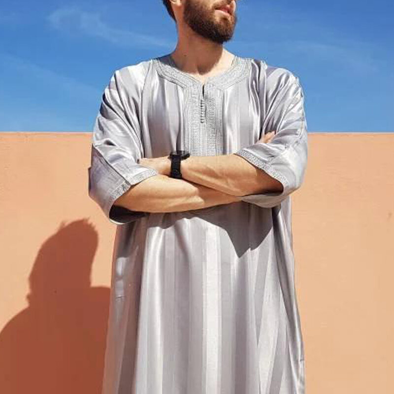 Túnica bordada de lujo para hombres musulmanes, falda larga suelta, caftán de oración de Ramadán, atuendo de Pakistán, vestido tradicional de caballero Thobe