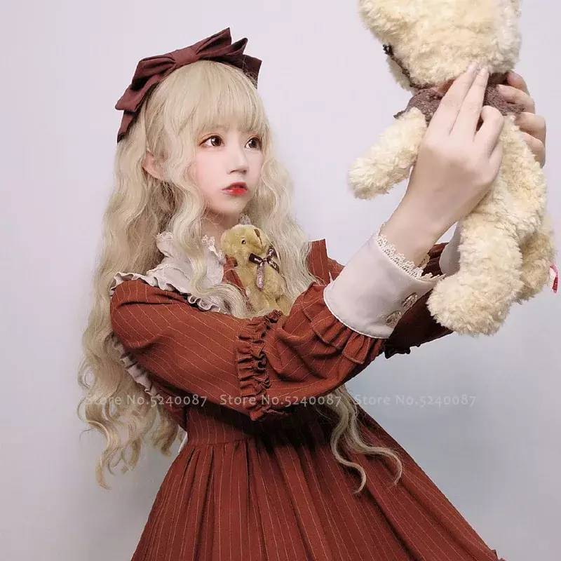 Wig Cosplay Putri Elf Anime Jepang Lolita Aksesori Kepala Pertunjukan Panggung Pesta Karnaval Wanita Boneka Kawaii Rambut Keriting Panjang