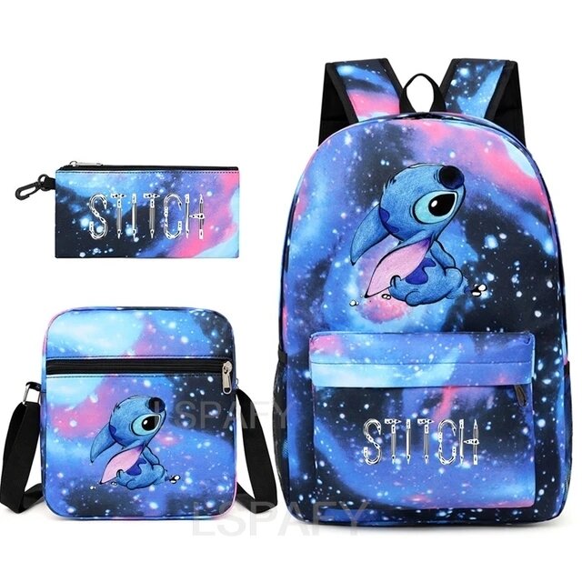 MINISO Disney-mochila con estampado de Stitch para niños, estuche de lápices para guardería, bolso de hombro para niños, mochila escolar para niños, regalo
