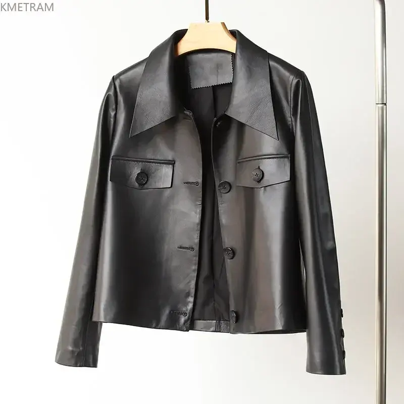 100% Real Sheepskin Womens Leather Jacket 2024 Short Genuine Leather Jackets for Women Leather Coat Single-breasted Streetwear