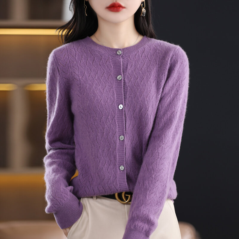 여성용 순모 스웨터, O넥 2023, 한국 스타일 패션, 작은 향기, 퓨어 컬러, 다목적 스웨터, 초봄 신상