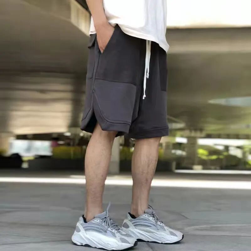 Moda de rua americana hip-hop shorts soltos para homens verão high street calças de cinco pontos basquete esportes emenda calções casuais