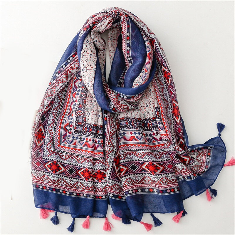Nuovo foulard musulmano 180*85cm, gli scialli con nappe quattro stagioni asciugamano da spiaggia con stampa in stile etnico, bandana antivento calda alla moda