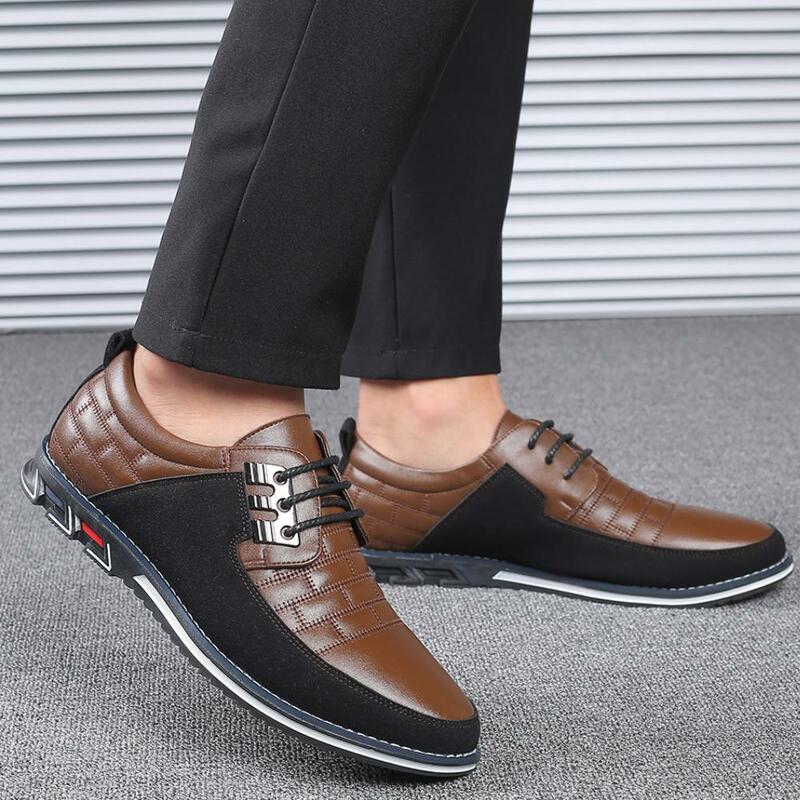 Sapatos de couro PU casual masculino, com cordões, respirável, negócio, tamanho grande, clássico, preto, venda quente, marca de moda