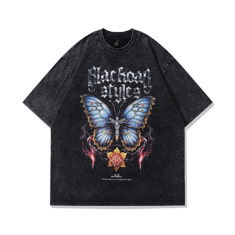 Camiseta gótica de talla grande para hombre y mujer, camisa con estampado de mariposa, desgastado, Grunge