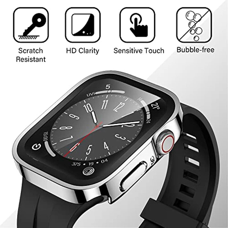Funda impermeable para Apple Watch 7, 8, 9, 45mm, 41mm, Protector de pantalla de vidrio + cubierta de parachoques templado para iWatch 5 SE 6, 44mm, 40mm, accesorios