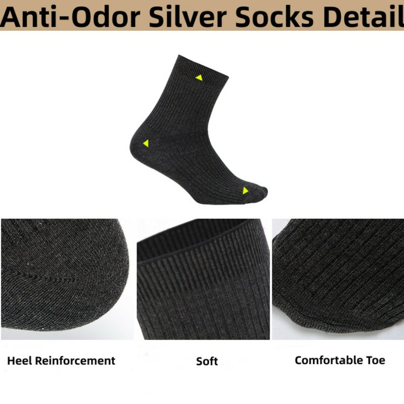 Calzini infusi in argento puro al 15% Anti-odore e antibatterico traspirazione dell'umidità spessi per calzini da uomo, 2 paia