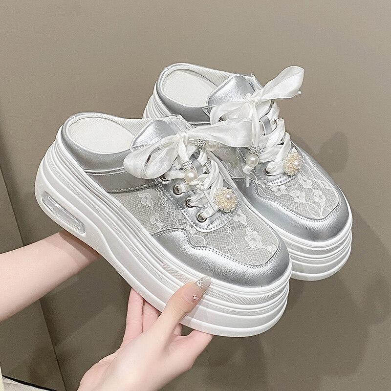 Женская Повседневная спортивная обувь с кружевом, новая летняя Вулканизированная обувь для скейтборда, белая женская обувь 8 см