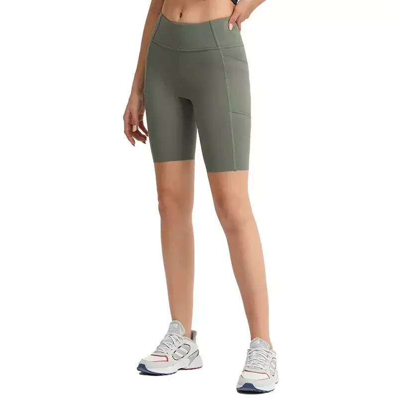 Lemon celana pendek Yoga wanita, celana pendek Gym olahraga ketat pinggang tinggi dengan saku untuk lari bersepeda