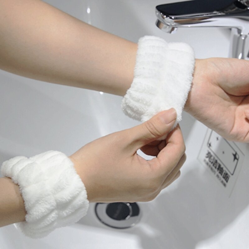 Pulseiras de toalha de microfibra para mulheres e meninas, reutilizável spa wrist washband, lavar o rosto, ioga, corrida, esporte, sweatband suave, 2pcs