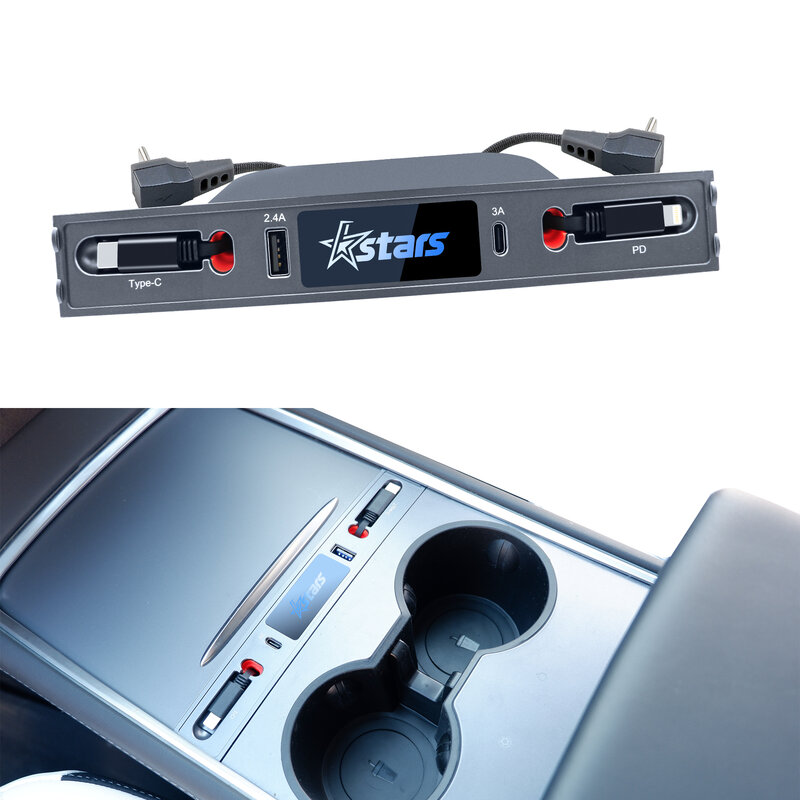 For Tesla Model Y 3 2021-2024 USB HUB 27W Quick Charger Extension Shunt Hub Center Console Smart Sensor Docking Station