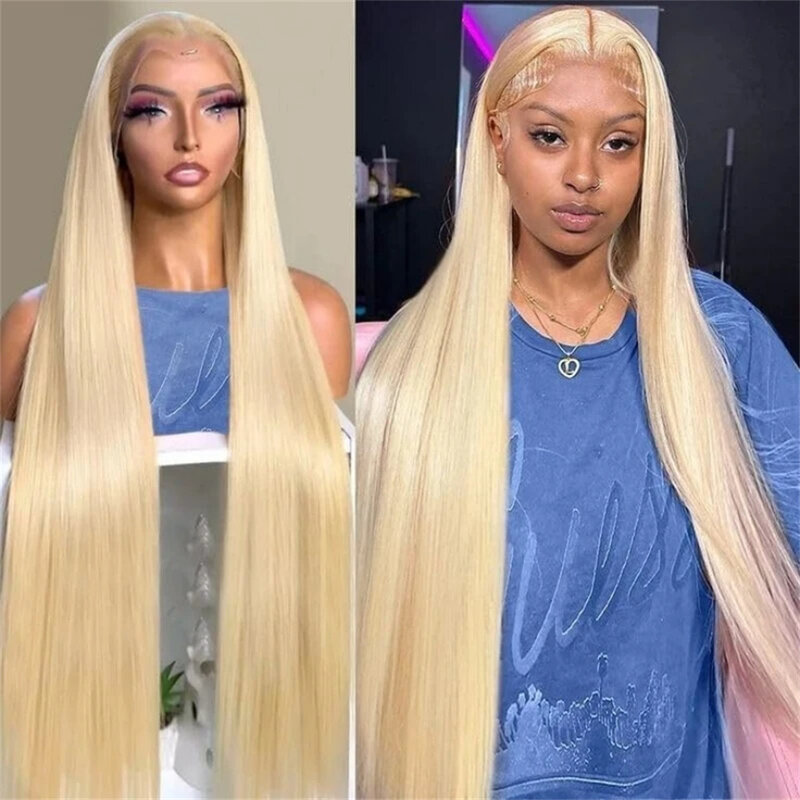 180% Straight Lace Front Human Hair Colored Wigs 13x4 HD Transparent 613 Blonde Lace Frontal Human Hair Wigs Pre Plucked