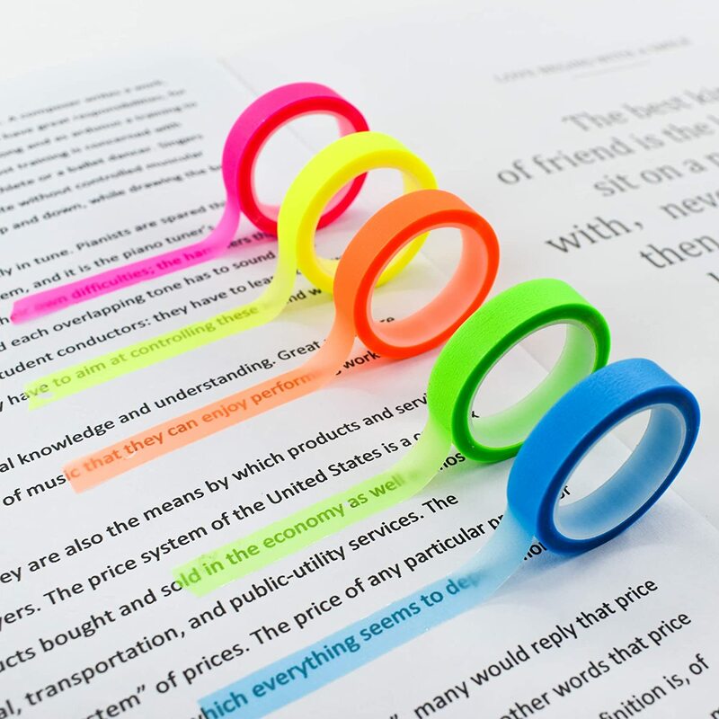 5 Roll 5 Colors Stickers Transparent Fluorescent Index Tabs Flags 5m Sticky Note Stationery Children Gift School Office Supplies