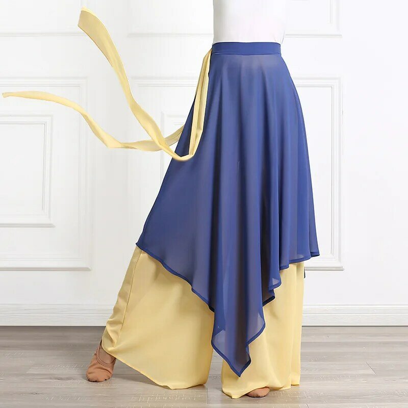 Celana Panjang Tari Cina Celana Kulot Sifon Longgar dan Elegan Wanita Pakaian Pertunjukan Klasik Berlatih Kulot Kaki Lebar