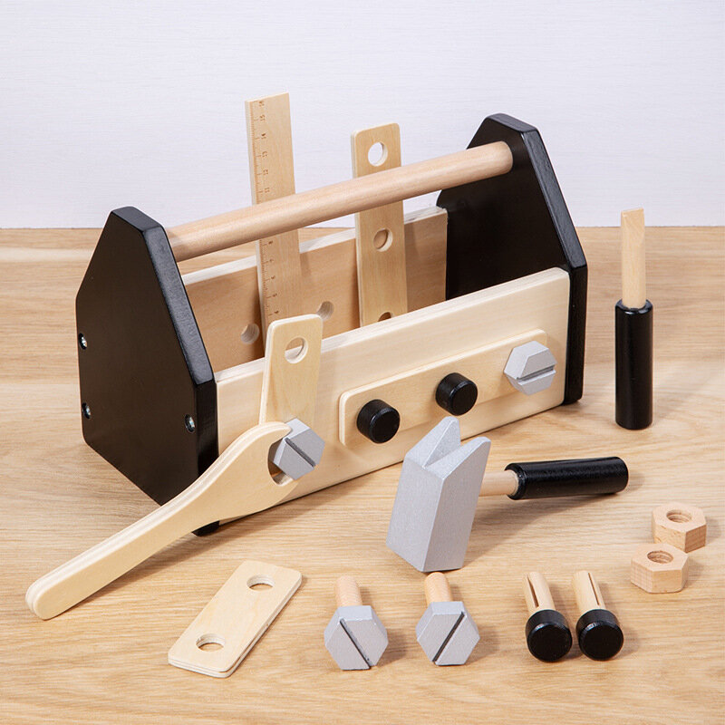 Cassetta degli attrezzi tenuta in mano in legno simulazione piccolo carpentiere casa dei giochi educazione precoce bambini intelligenza vite dado strumenti giocattolo combinato