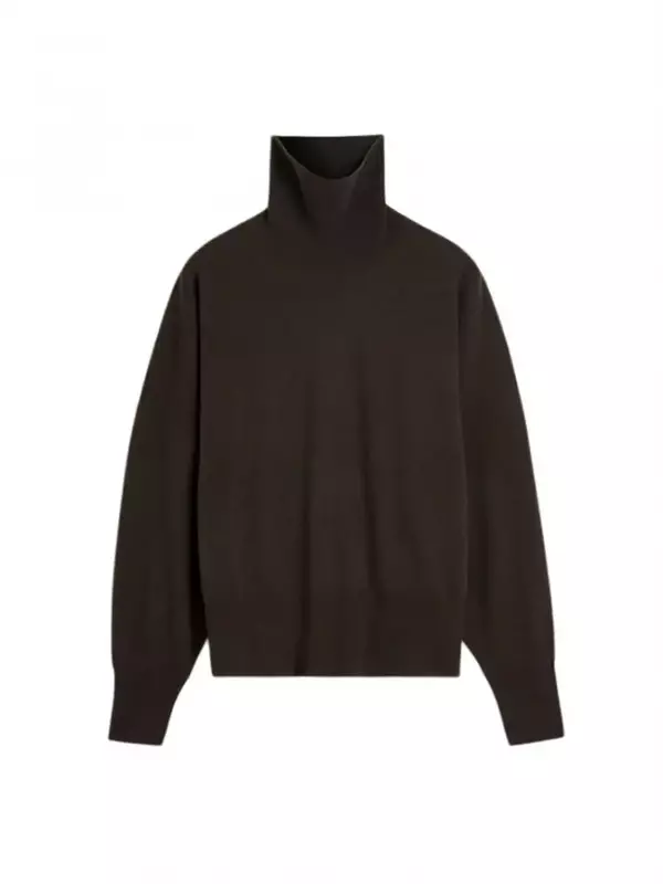 Suéter holgado de cuello alto para mujer, Jersey de punto informal, Color café, principios de primavera, novedad de 2024