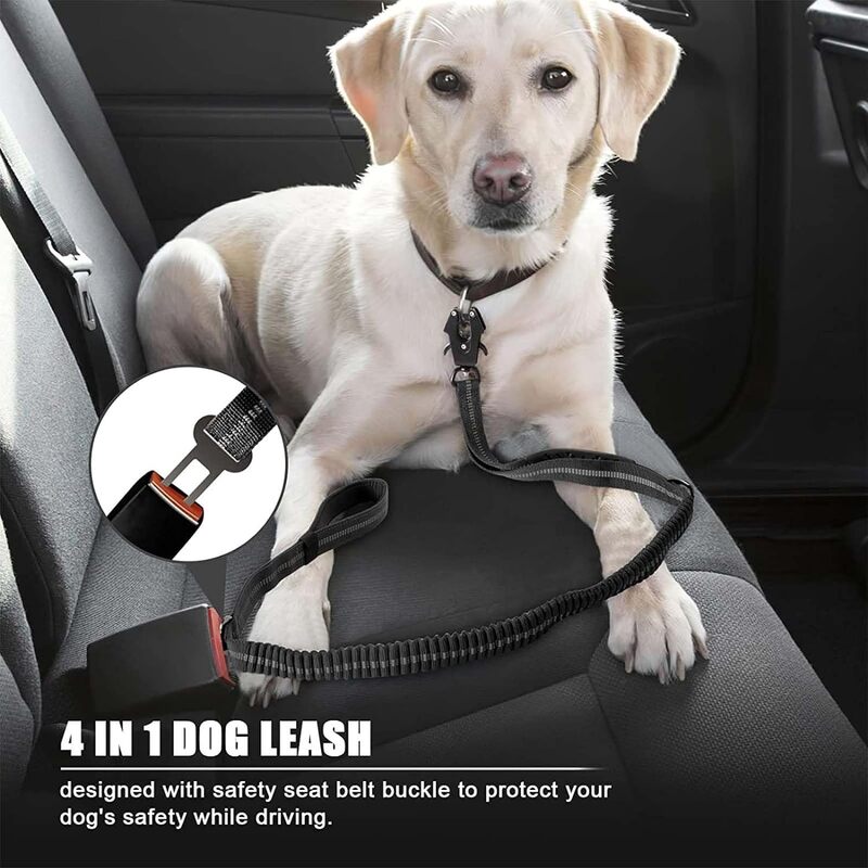 Сверхмощный тактический поводок для собак, светоотражающий амортизирующий поводок для домашних питомцев с автомобильным ремнем безопасности для крупных собак