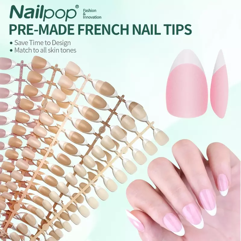 Nailpop-uñas postizas de Gel francés prefabricadas, 150 piezas, color almendra, Kit de extensión de uñas postizas, color rosa mate, DIY