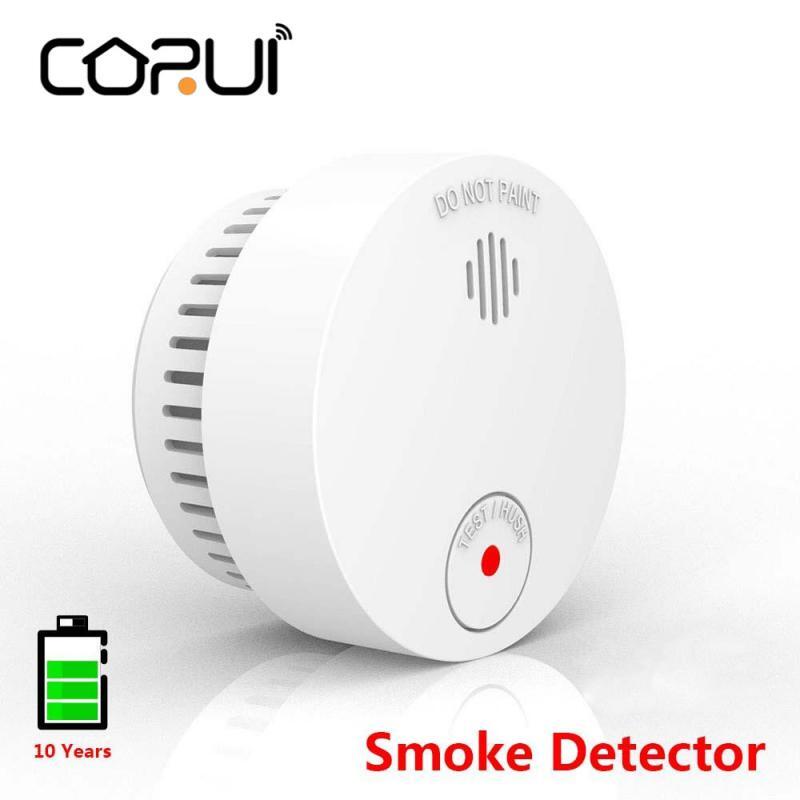 CORUI-Detector de humo con alarma, Sensor de advertencia de voz, alta sensibilidad, batería de litio integrada, dispositivo de protección de seguridad para el hogar