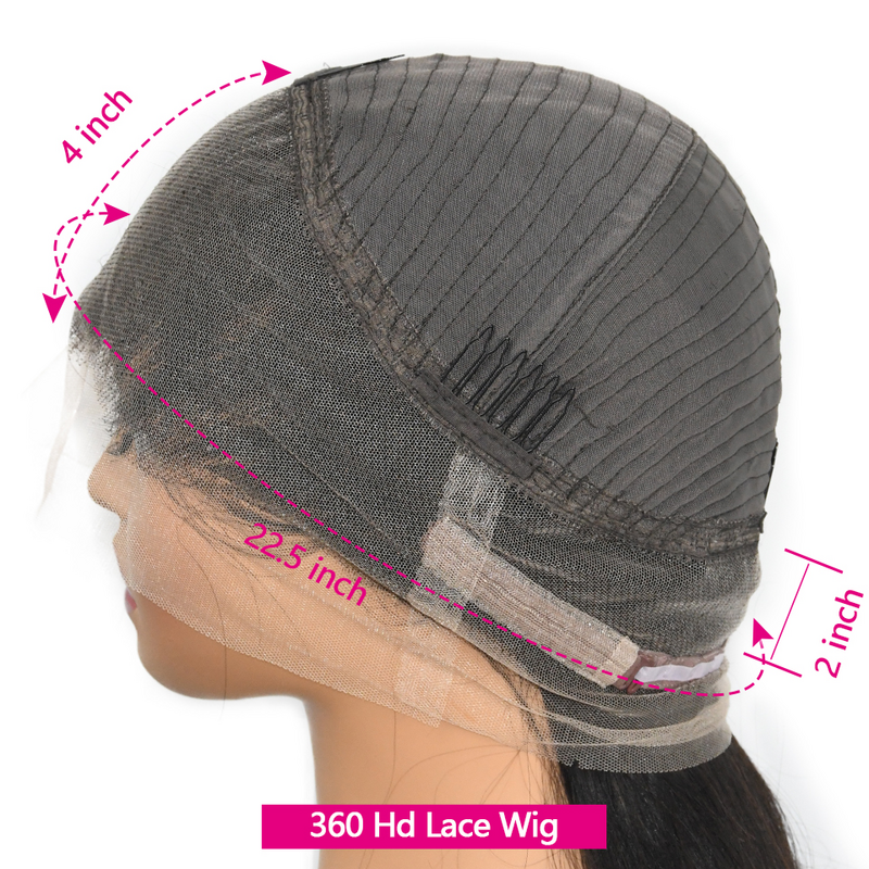 Perucas retas perversos do cabelo humano para mulheres, 360 Lace Frontal, Yaki, transparente, 30 ", 32", 13x6