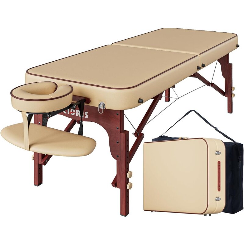 CLORIS 휴대용 강화 나무 다리 유지 전문 마사지 테이블, 최대 1100LBS 2 접이식 경량 스파 솔론 문신, 84 인치