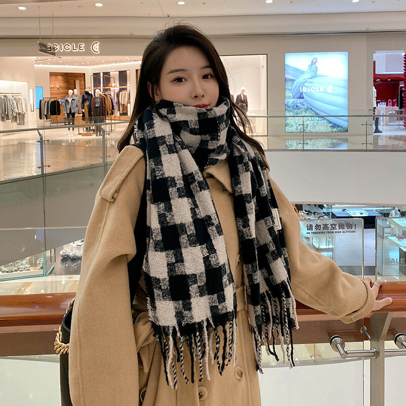 Большой клетчатый шарф для женщин осень-зима теплый длинный утепленный шарф кашемировый материал для сохранения тепла и ветра