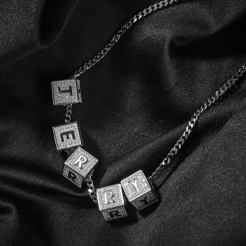 Uwin Choker Liontin Huruf Kubus Kustom Kalung Nama Diy untuk Hadiah Perhiasan Hip Hop Inisial Personalisasi Mode Wanita