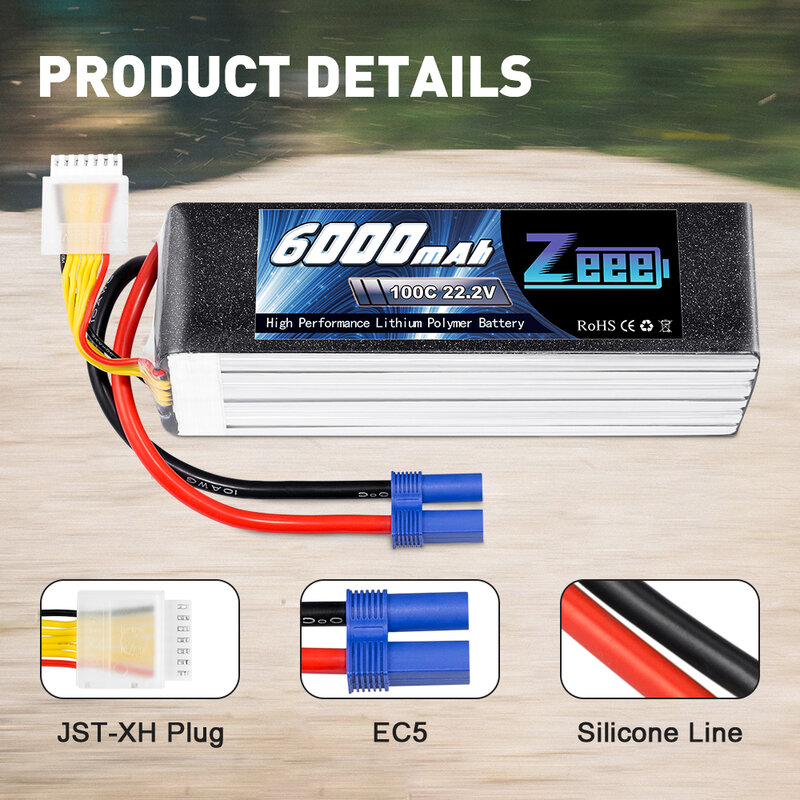 Zeee 6S 6000mAh Lipo Battery 22.2V 100C Softcase with EC5 Plug Lipo Battery for RC Car RC Airplane RC Helicopter RC Model Parts