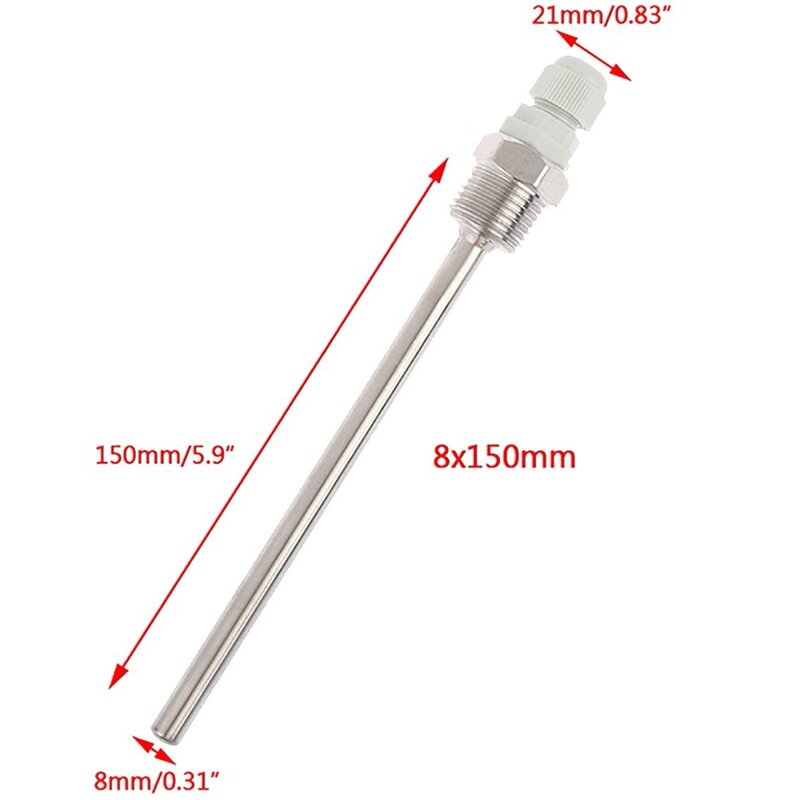 Roestvrijstalen Thermowell L30-300mm 1/2G Draad Voor Temperatuur Sensoren Fit Dia 6Mm Buis Thermometer Hygrometer
