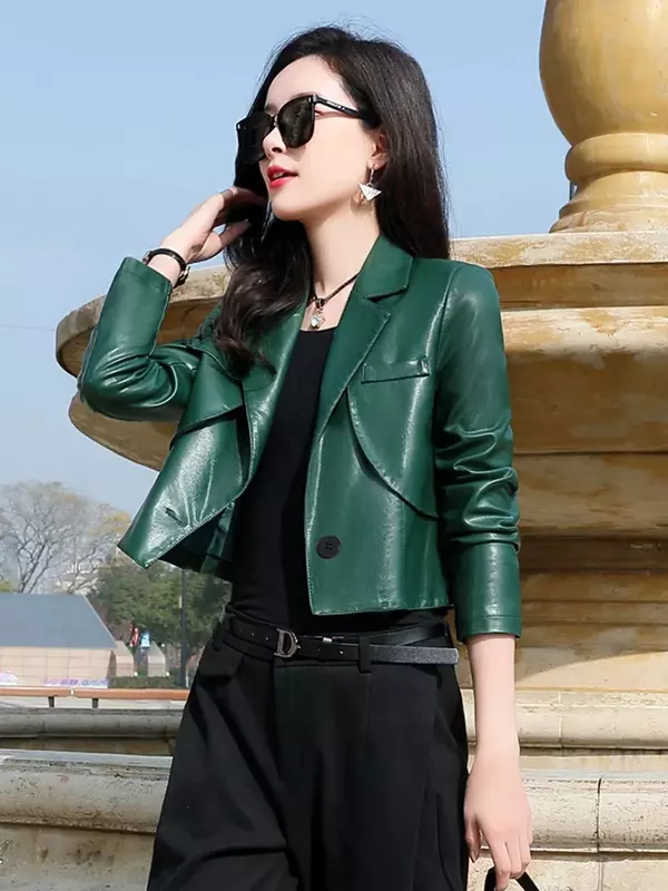 Кожаная куртка для женщин, новинка, весна-осень, повседневные кожаные куртки, облегающие пальто с высокой талией, корейская мода, уличная одежда, Chaqueta Mujer