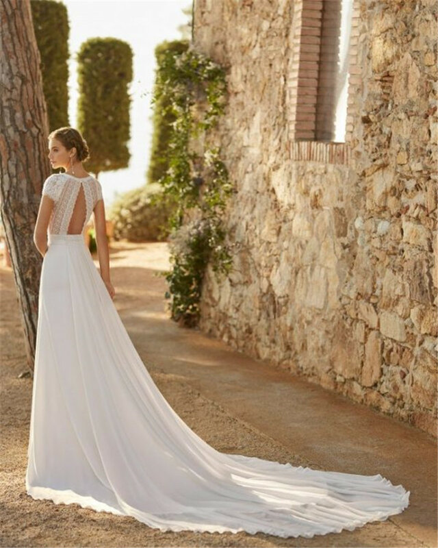 Vestido de novia de lujo con escote en V profundo, drapeado vestido de novia, clásico, con espalda descubierta y lazo