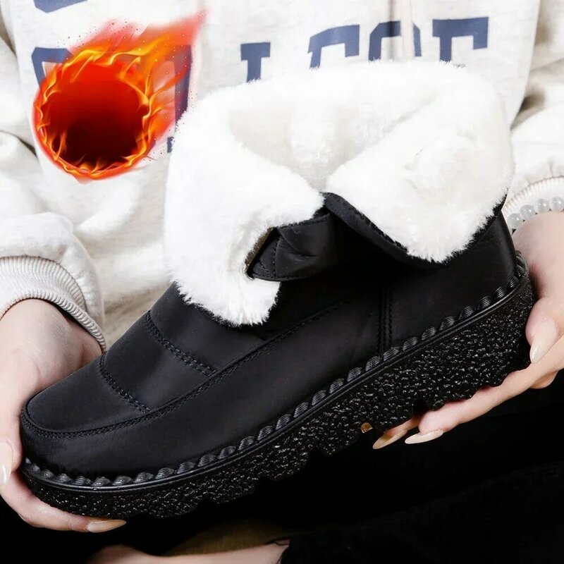 Botas de nieve impermeables para mujer, botines informales de felpa cálida con plataforma suave, zapatos acolchados de algodón sin cordones, invierno, 2023